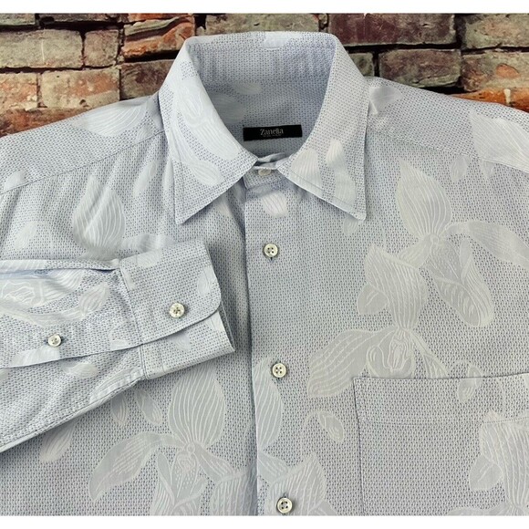 Zanella Other - Zanella Harold Mens M Blue White Floral Design Button Down Long Sleeve Shirt